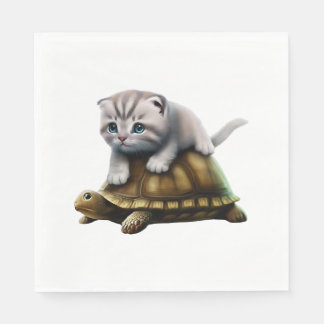 Katze auf Schildkröte Serviette
