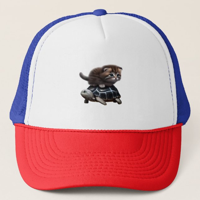 Katze auf Schildkröte Truckerkappe (Vorderseite)