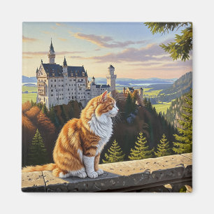 Katze auf Schloss Neuschwanstein Deutschland Magnet