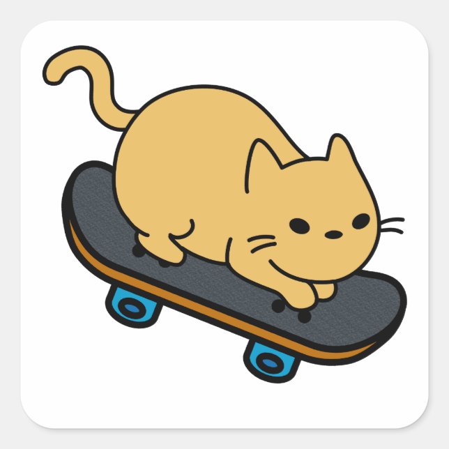 Katze auf Skateboard Cartoon Kitten Skateboarder Quadratischer Aufkleber (Vorderseite)