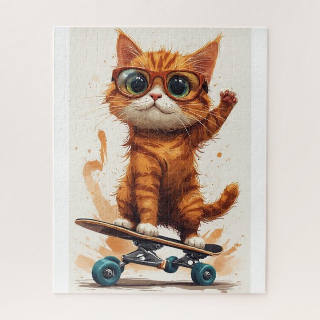 Katze auf Skateboard Puzzle (Vertikal)