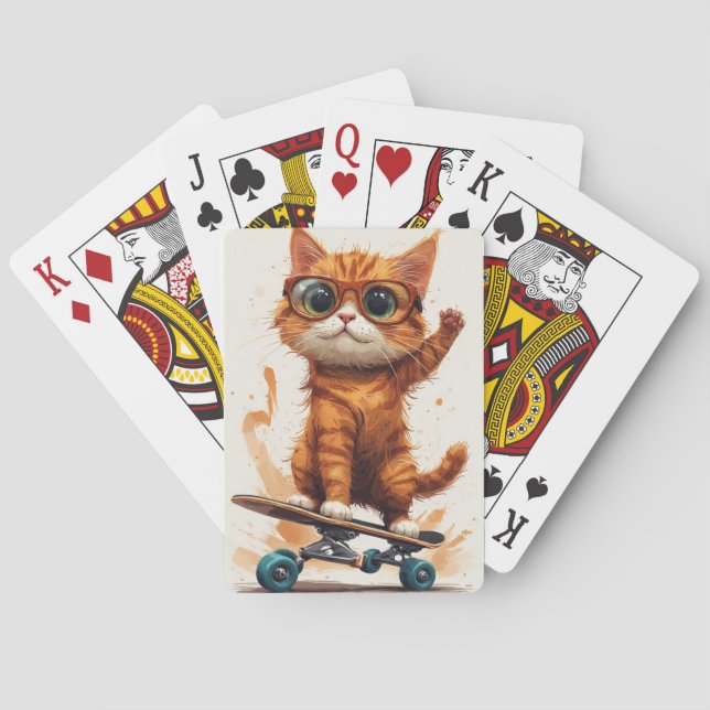 Katze auf Skateboard Spielkarten (Rückseite)