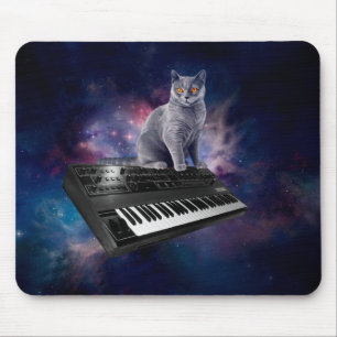 Katze auf Synthesizer im Weltraum Mousepad