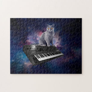 Katze auf Synthesizer im Weltraum Puzzle