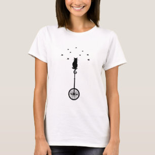 Katze auf Vintagem Fahrrad mit Vögeln T-Shirt