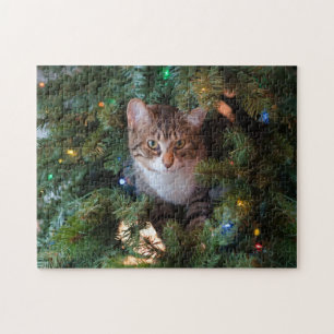 Katze auf Weihnachtsbaum Puzzle