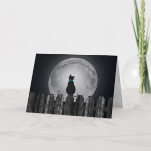 Katze auf Zaun bei Vollmond Feiertagskarte