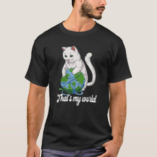 Katze Ball Wolle Erde Strickwelt für Stricker T-Shirt