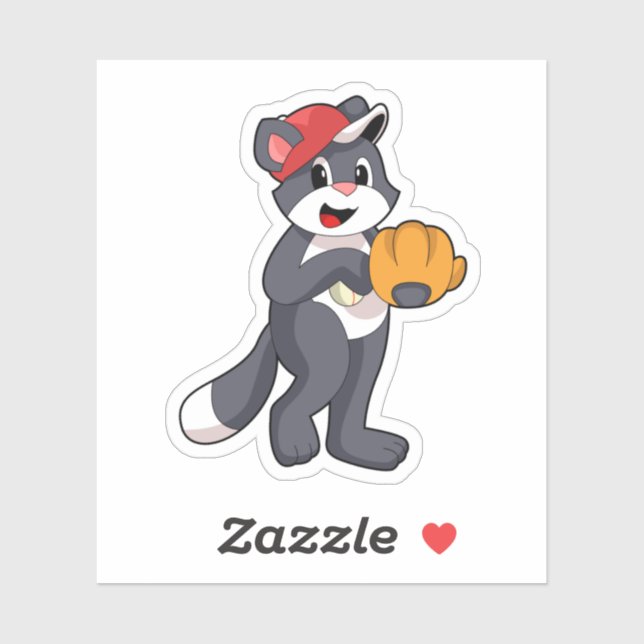 Katze bei Baseball mit Baseball-Handschuh.PNG Aufkleber (Blatt)