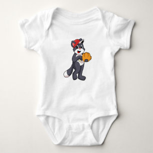 Katze bei Baseball mit Baseball-Handschuh.PNG Baby Strampler