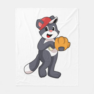 Katze bei Baseball mit Baseball-Handschuh.PNG Fleecedecke
