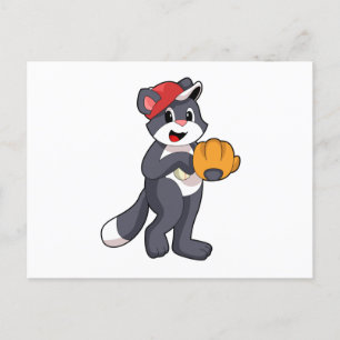 Katze bei Baseball mit Baseball-Handschuh.PNG Postkarte