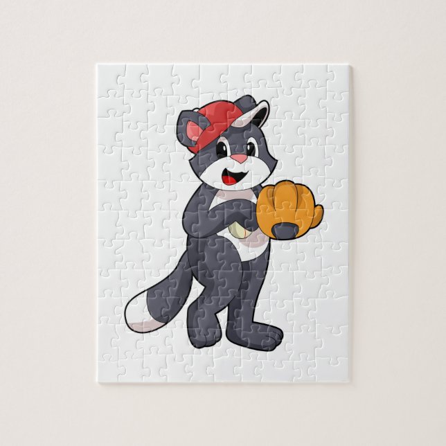 Katze bei Baseball mit Baseball-Handschuh.PNG Puzzle (Vertikal)