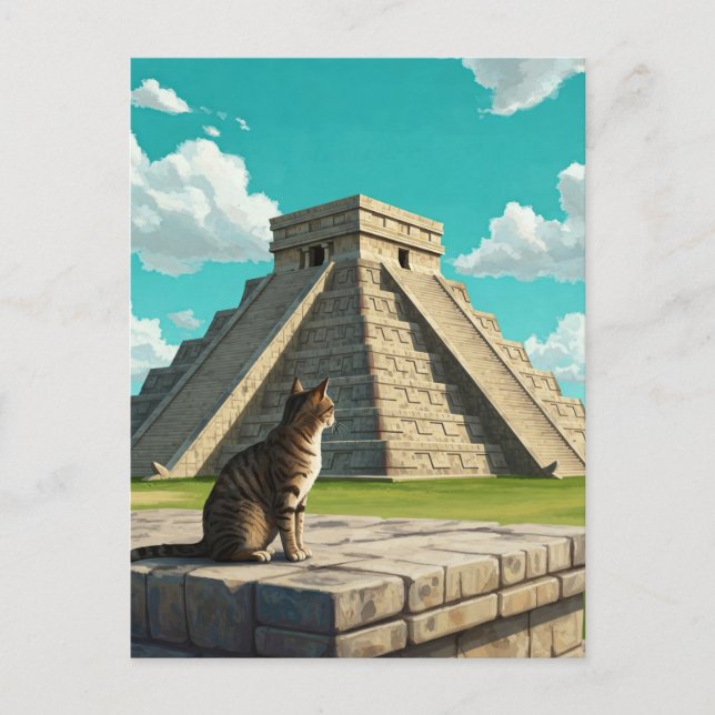 Katze bei Chichen Itza Mexico Reisen Postkarte (Vorderseite)