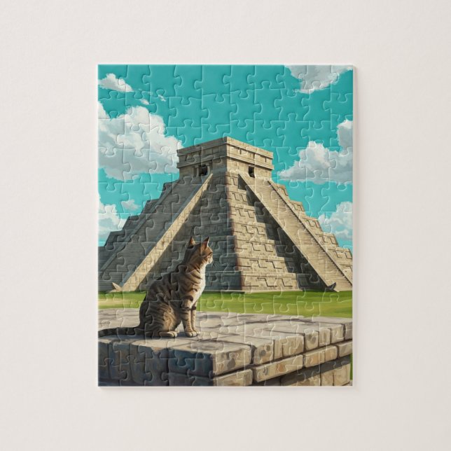 Katze bei Chichen Itza Mexico Reisen Puzzle (Vertikal)