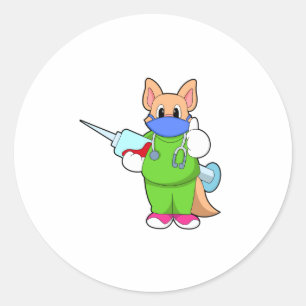 Katze bei Impfung mit Spritze Runder Aufkleber