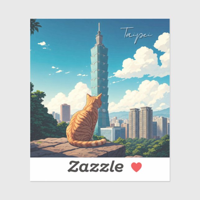 Katze bei Taipei 101 Taiwan Aufkleber (Blatt)
