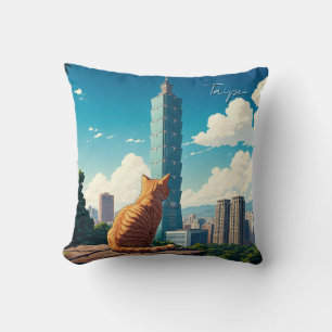Katze bei Taipei 101 Taiwan Kissen