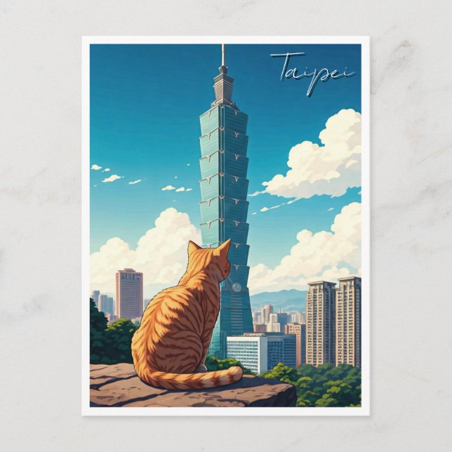 Katze bei Taipei 101 Taiwan Postkarte (Vorderseite)