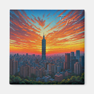 Katze bei Taipei 101 Taiwan Sunset Magnet