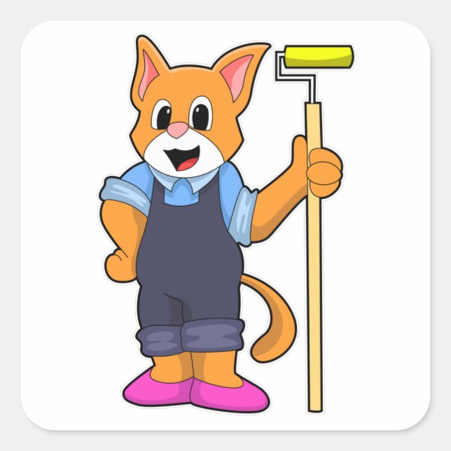 Katze bei Wallpapieren mit Druckwalze Quadratischer Aufkleber (Vorderseite)