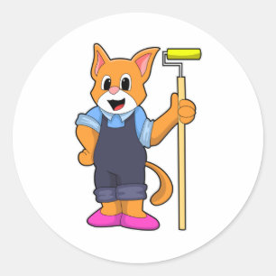 Katze bei Wallpapieren mit Druckwalze Runder Aufkleber