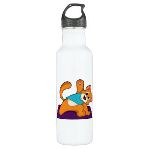 Katze bei Yoga mit Yoga-Matte Edelstahlflasche