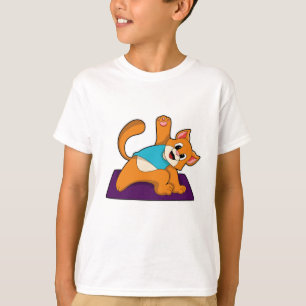 Katze bei Yoga mit Yoga-Matte T-Shirt