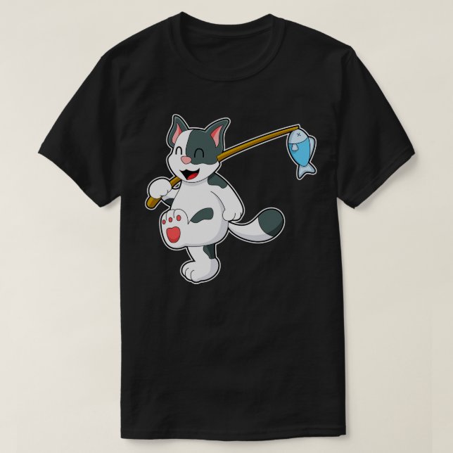 Katze beim Angeln mit Angelrute 1 T-Shirt (Design vorne)