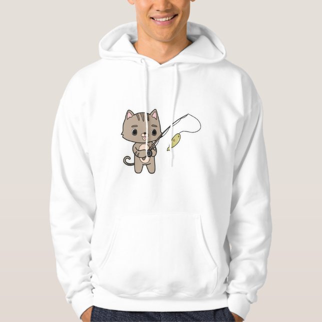 Katze beim Angeln mit Angelrute Hoodie (Vorderseite)