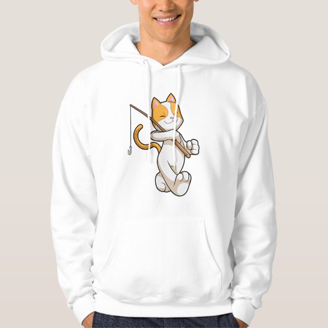 Katze beim Angeln mit Angelrute Hoodie (Vorderseite)