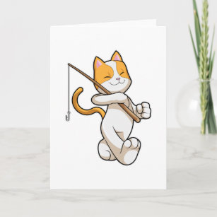 Katze beim Angeln mit Angelrute Karte