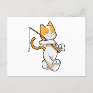 Katze beim Angeln mit Angelrute Postkarte