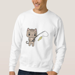 Katze beim Angeln mit Angelrute Sweatshirt