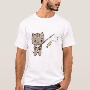 Katze beim Angeln mit Angelrute T-Shirt