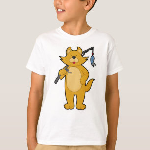Katze beim Angeln mit Angelstab & Fisch T-Shirt