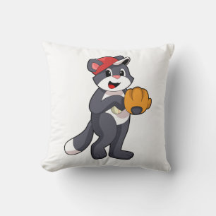 Katze beim Baseball mit Baseballhandschuh.PNG Kissen