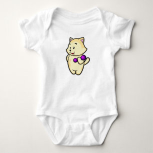 Katze beim Bizepstraining mit Hantel Baby Strampler
