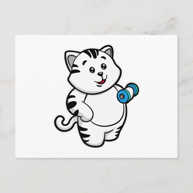 Katze beim Bizepstraining mit Kurzhantel Postkarte (Vorderseite)