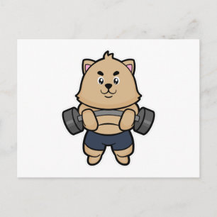 Katze beim Bodybuilding mit Langhantel Postkarte