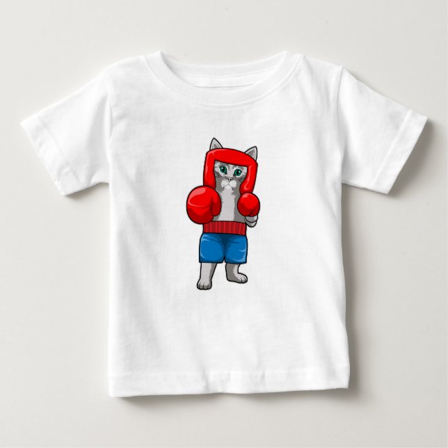 Katze beim Boxen mit Boxhandschuhen Baby T-shirt (Vorderseite)