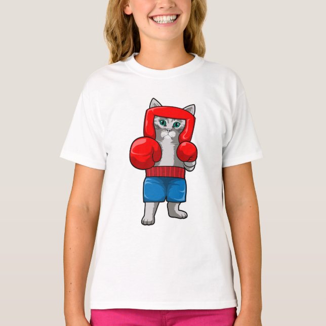 Katze beim Boxen mit Boxhandschuhen T-Shirt (Vorderseite)
