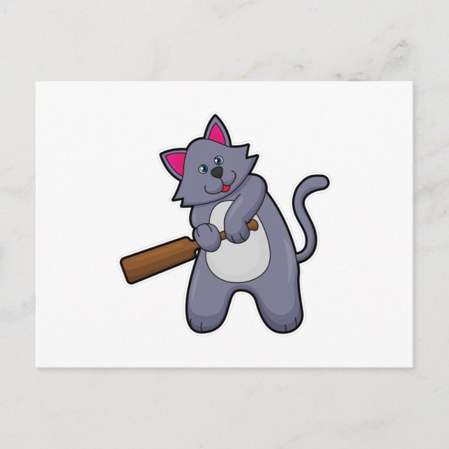Katze beim Cricket mit Cricket-Schläger Postkarte (Vorderseite)