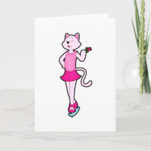 Katze beim Eislaufen mit Blume Karte