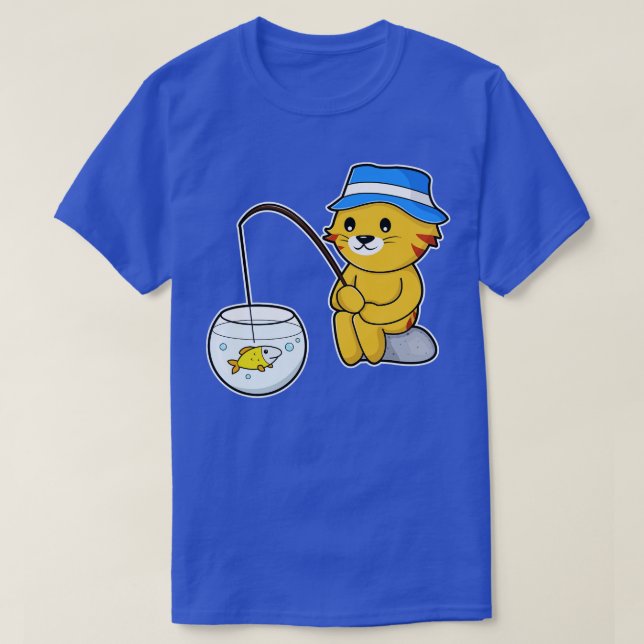 Katze beim Fischen mit Fisch aus Glas T-Shirt (Design vorne)