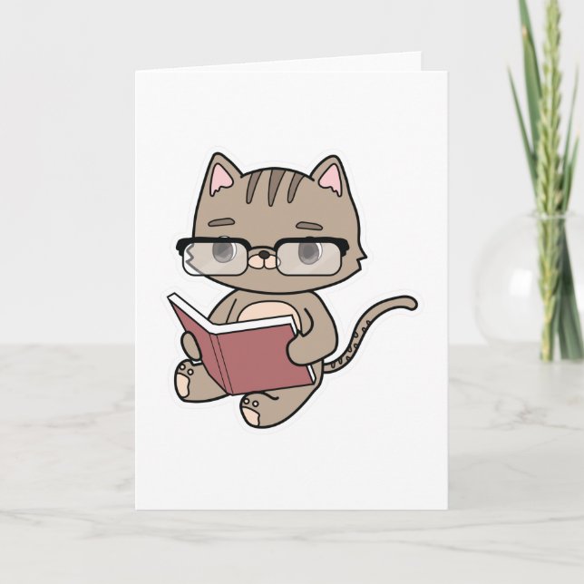 Katze beim Lesen mit Buch Karte (Vorderseite)