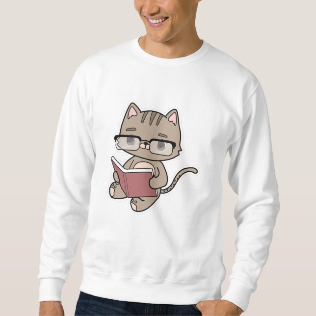 Katze beim Lesen mit Buch Sweatshirt (Vorderseite)