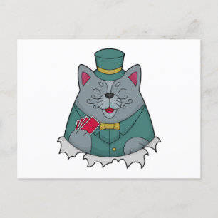 Katze beim Poker mit Pokerkarten Postkarte