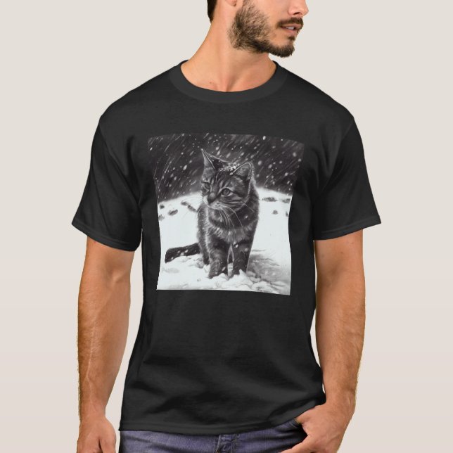 Katze beißt Schnee T-Shirt (Vorderseite)