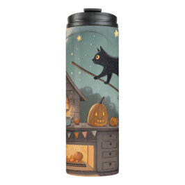 Katze & Besen Duo | Magische Halloween-Nacht Thermosbecher